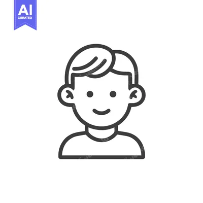 Aset premium populer: Smiling Boy Icon: Simple Line Art Portrait with Happy Expression