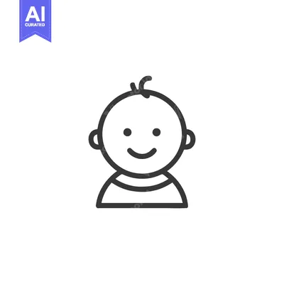 Aset desain premium: Minimalist Baby Icon: Smiling Face, Simple Lines, Clean Design