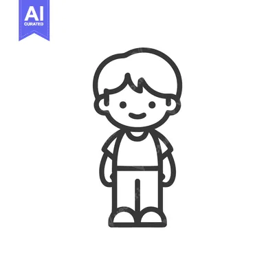 Premium design asset: Simple Line Art: Smiling Boy with T-Shirt and Shorts Icon