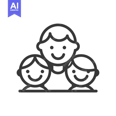 Aset desain premium: A line drawing of three smiling family members together