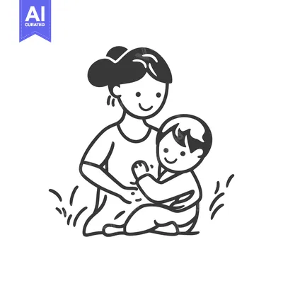 Aset premium populer: A loving mother embracing her small child in a gentle pose