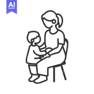 Aset premium populer: A mother sitting holding hands with her young child on a chair