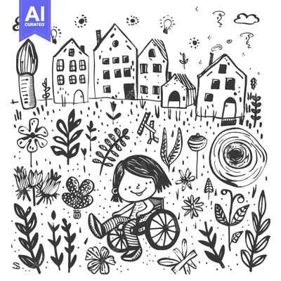Popular premium asset: Child in Wheelchair Surrounded by Houses and Flowers