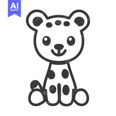 Aset desain premium: Adorable cartoon leopard cub smiling with big eyes and spots on body