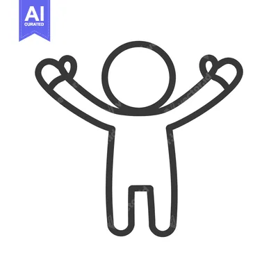Premium design asset: Simple black outline illustration depicting a human figure in celebrat
