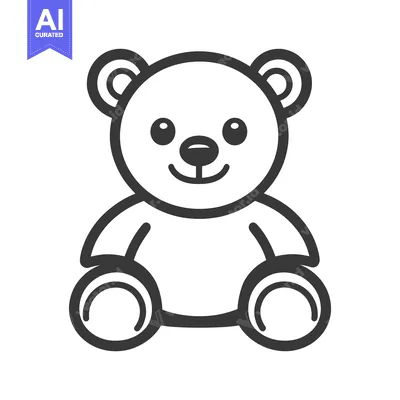 Aset desain premium: A simple black and white illustration of a teddy bear