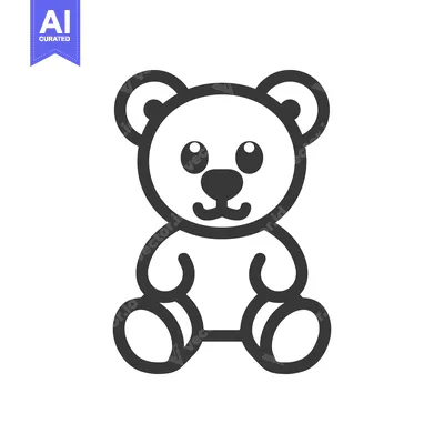Aset premium populer: A simple line drawing depicting a sitting teddy bear character