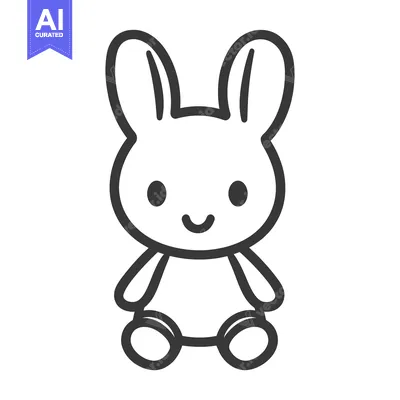 Aset desain premium: A simple line art drawing of a cute happy bunny