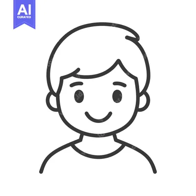 Aset desain premium: A Simple Black and White Cartoon Portrait of a Smiling Boy