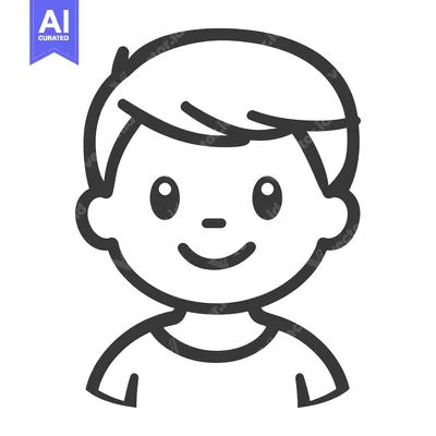 Premium design asset: A simple line art illustration depicting a smiling young person