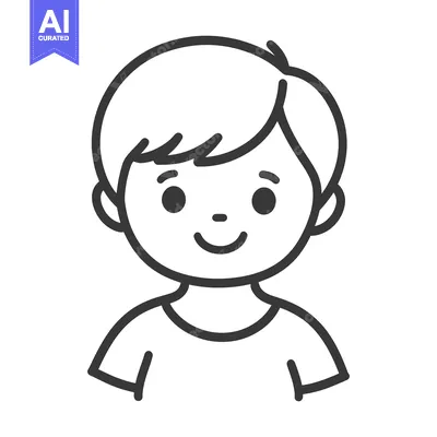 Aset desain premium: A simple black and white illustration depicting a smiling young boy