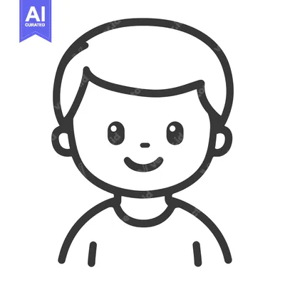 Aset desain premium: A simple outlined drawing of a smiling young person