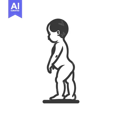 Aset premium populer: A minimalist monochrome illustration of a young child standing