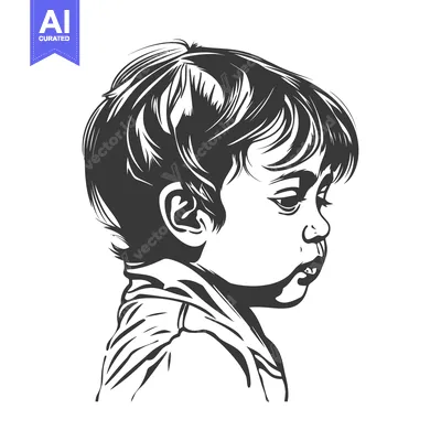 Premium design asset: A monochromatic illustration of a young child in profile