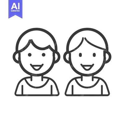 Aset premium populer: Two smiling people are represented by simple line drawings