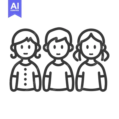 Aset premium populer: Three illustrated figures of children in a simple line drawing
