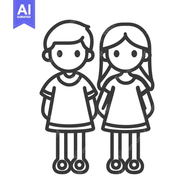Popular premium asset: Two cartoon children holding hands wearing simple clothing and smiling
