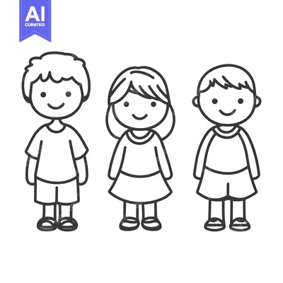 Popular premium asset: Three simple cartoon children smiling and standing together happily
