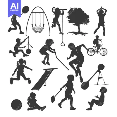 Aset premium populer: Children Playing on a Playground in Silhouettes