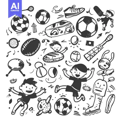 Aset premium populer: Children Playing Sports and Activities in a Doodle Style
