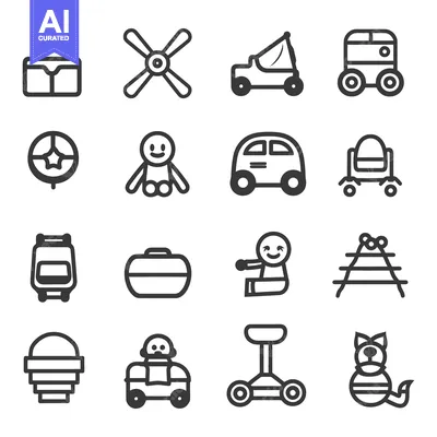 Aset premium populer: Various outlined illustrations of playful toys and related objects