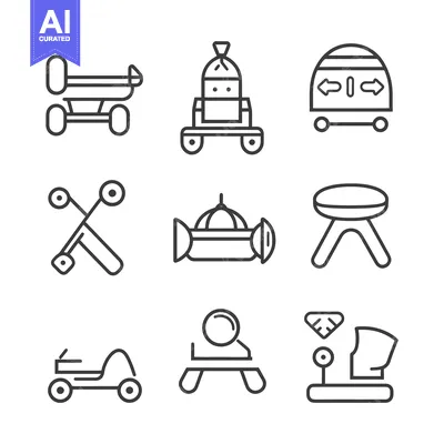 Aset desain premium: Several simple graphic icons featuring abstract object illustrations o