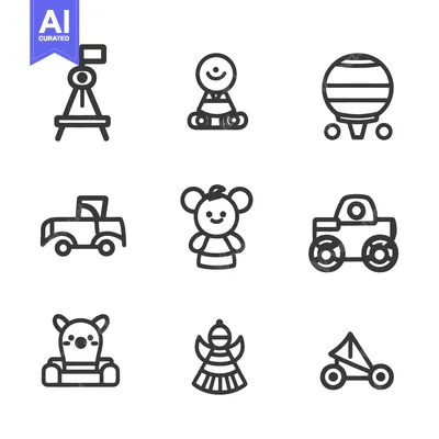 Aset premium populer: Collection of outlined simple toys and decorative icons