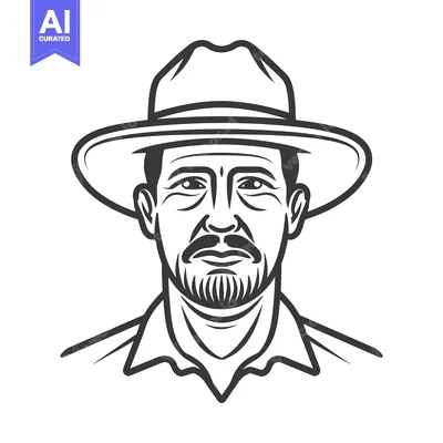 Aset desain premium: A line art illustration of a man wearing a hat