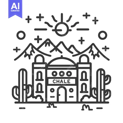 Aset desain premium: A stylized monochrome illustration of a southwestern landscape scene