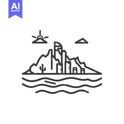 Aset premium populer: Simple line art depicting a desert landscape and water elements