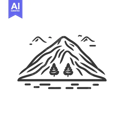 Aset premium populer: A minimalistic drawing showing a mountain landscape with trees and sky