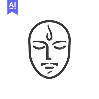 Aset desain premium: An abstract drawing of a serene face in black lines