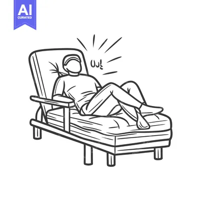 Aset premium populer: A cartoon illustration depicts a person relaxing on a chaise lounge