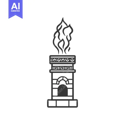 Aset desain premium: Detailed drawing of a stylized structure emitting flames upwards