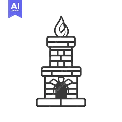 A simple illustrated depiction of a brick fireplace with flames