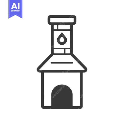 Aset desain premium: A simplified illustration depicts a building with chimney and teardrop