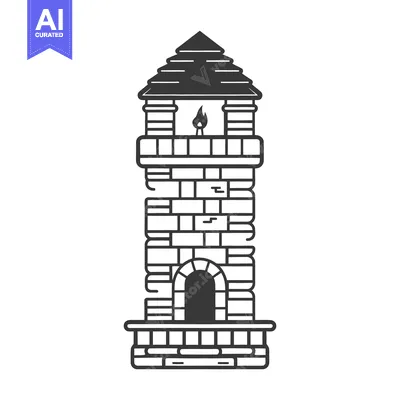 Premium design asset: A stylized illustration of a brick tower with a burning flame