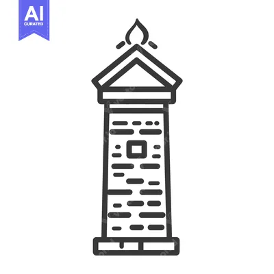 Aset desain premium: A tall brick building with a triangular roof and flame at the top