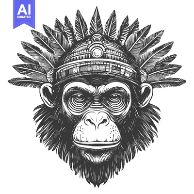 Aset desain premium: Chimpanzee Wearing a Feathered Headband