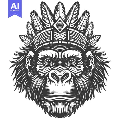 Aset desain premium: Chimpanzee with Native American Headdress