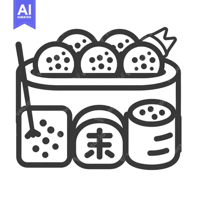 A stylized black and white illustration of assorted food items