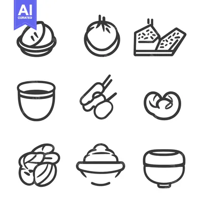 Premium design asset: Various Simplified Food Illustrations Representing Different Food Type