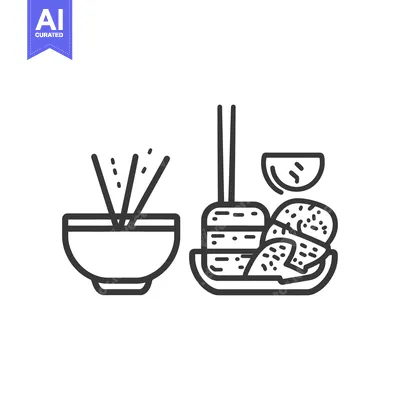Aset premium populer: Black and white line illustration of various food items
