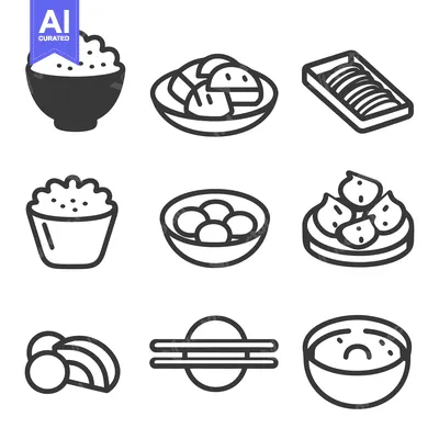 Popular premium asset: Simple black and white illustrations of various asian dishes