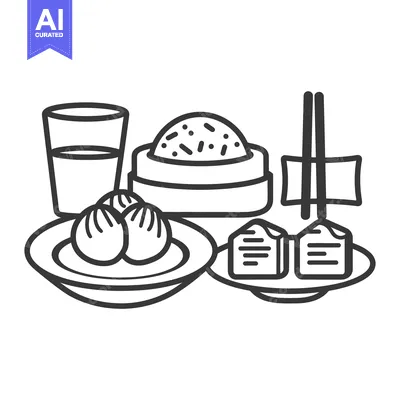 Aset premium populer: Delicious asian dumplings and other food items are illustrated simply