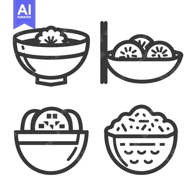 Popular premium asset: Simple black and white illustrations of various food bowls