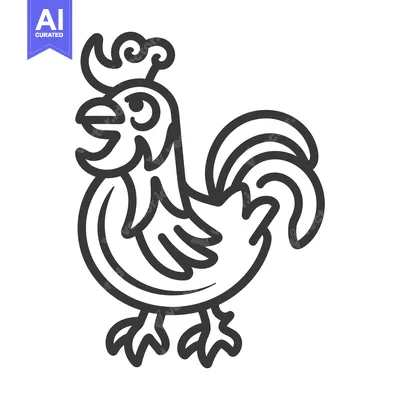 Aset desain premium: A stylized black and white illustration of a rooster