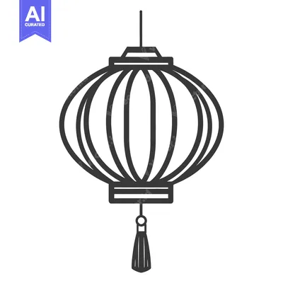 Aset desain premium: A simple black and white drawing of a hanging lantern