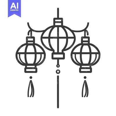 A line art drawing of hanging paper lanterns in a row