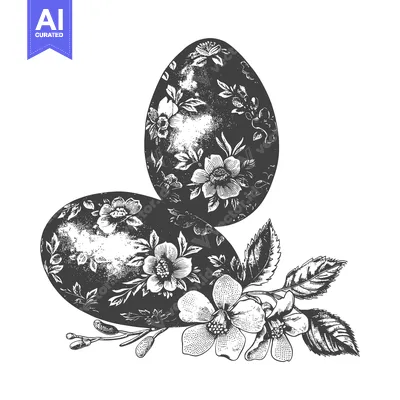 Aset desain premium: Two Floral Easter Eggs with Delicate Spring Blossoms
